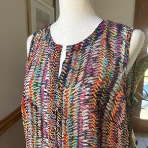 Liz Claiborne Sleeveless Blouse, Womens L, Multicolor Geometric Print, EUC
